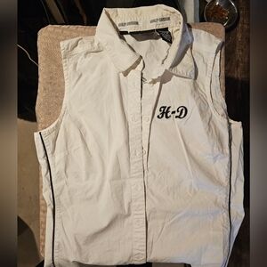 Harley Davidson White Sleeveless Button-Up Shirt